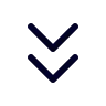 Blue neon double downward arrow on a black background.