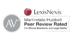 Logo featuring LexisNexis and AV Peer Review Rated Platinum badge with professional text.